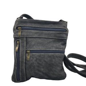 Genuine Cracked Leather Crossbody bag. Handcrafted. Gray color. Handmade